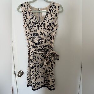 Part Two Sleeveless Beige and Black Abstract Print Midi Wrap Dress + Tie Waist